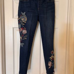 Chico's Dark Blue Embroidered Ankle Jeans